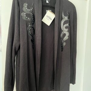 Bob Mackie Black and Gray Embellished Cardigan Vintage Y2K size M